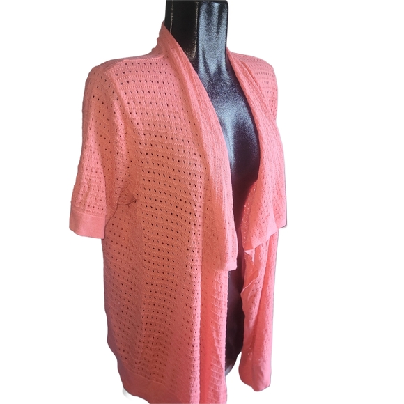 Faded Glory Pink Knit Open-Front Short Sleeve Waterfall Cardigan 1X - Picture 2 of 6